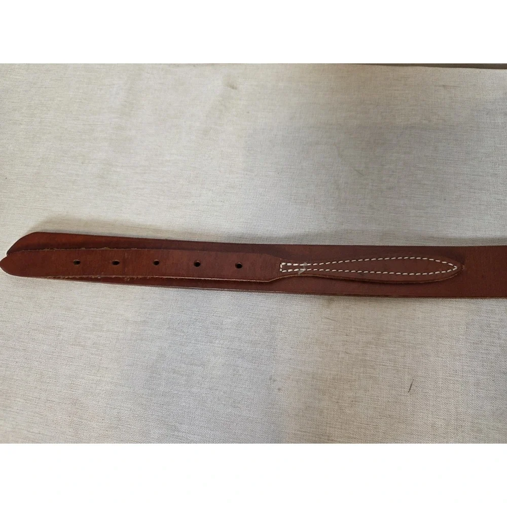 LL Bean Leather Belt Brown Tan Size 34 Equestrian Made USA Double Detail Cow